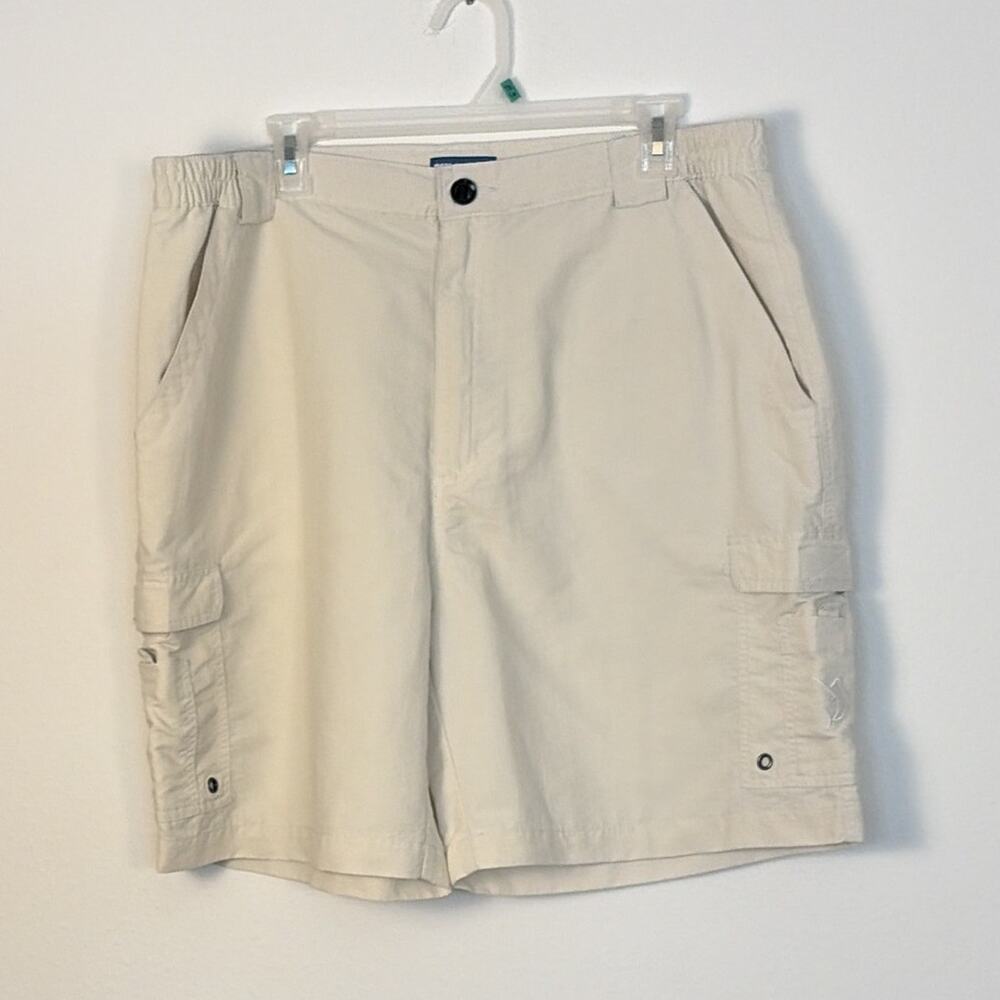 Reel Legends Men's Beige Nylon Polyester Flat Front Cargo Shorts Logo Pockets